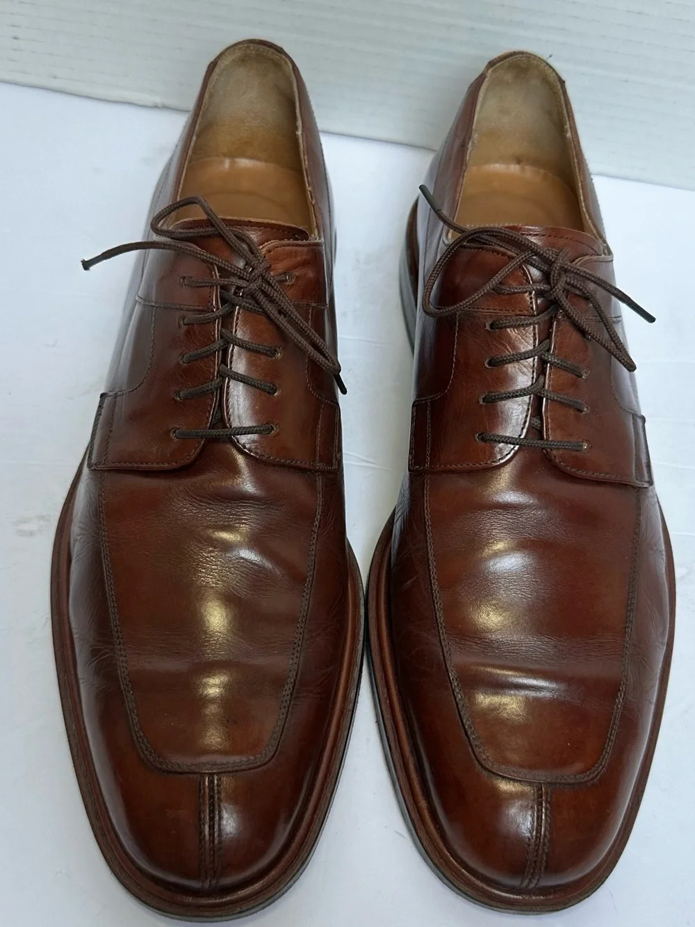 Melzan Men’s Whiskey Brown Lace Up Spilt Front Almond Toe Shoes- Size 11